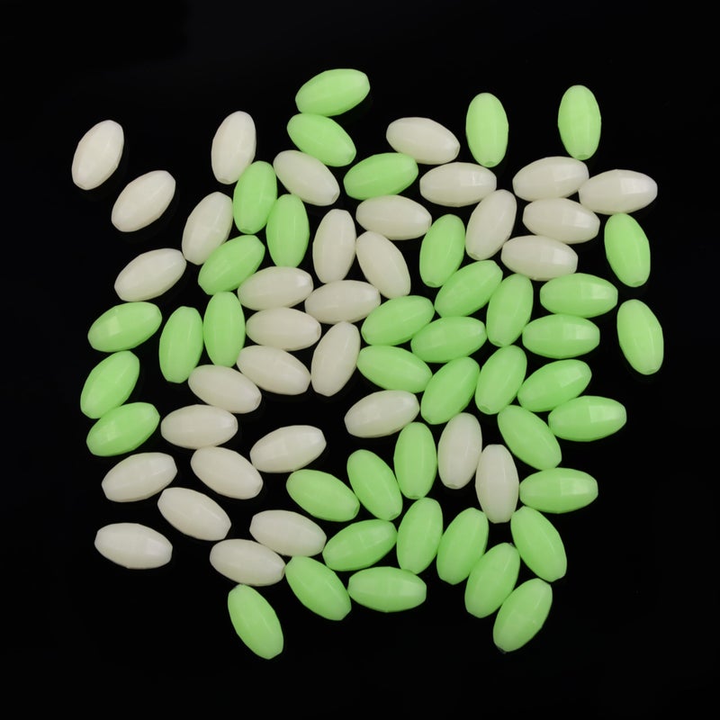 OROOTL Glow Beads Fishing Saltwater, 100pcs Hard Plastic Luminous Fishing Beads Green White Fish Beads Assortment Oval Egg Bead Lures Sea Fishing Tool - Image 2